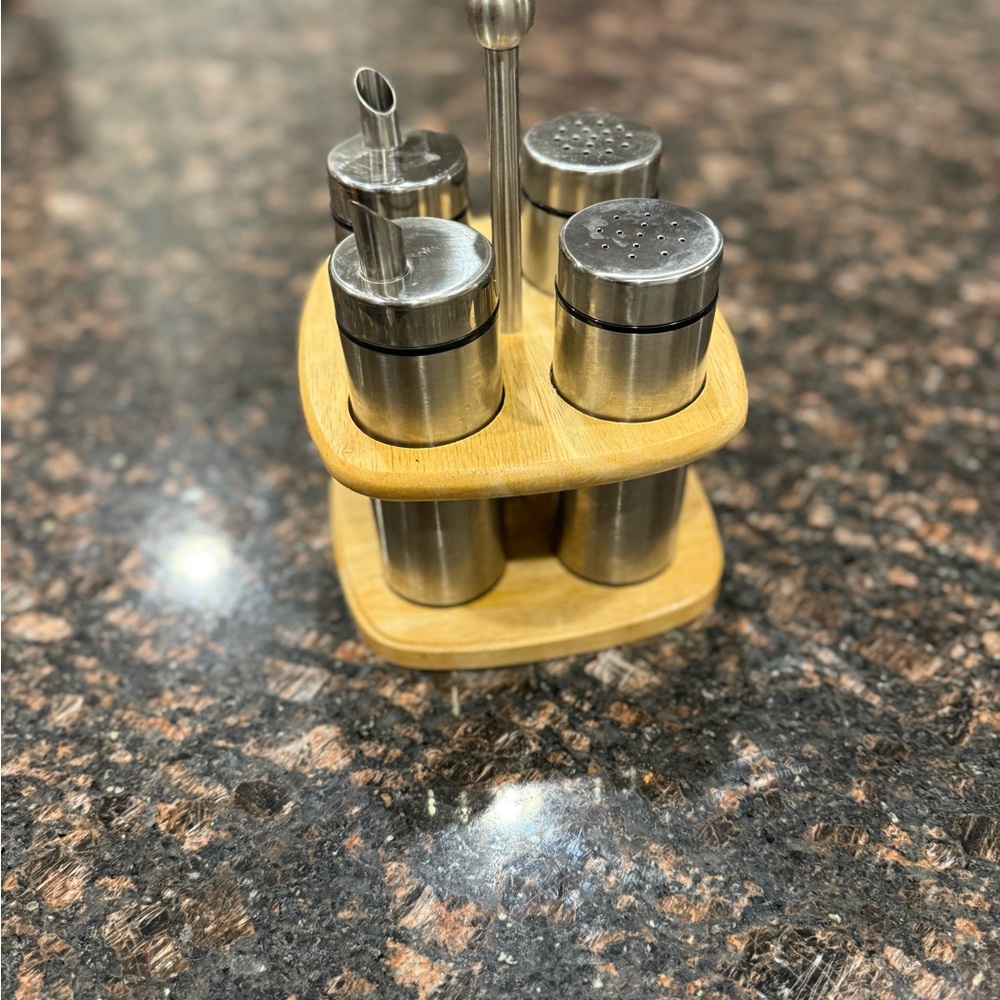 Stainless Steel Spice Shaker Set with Wooden Holder
